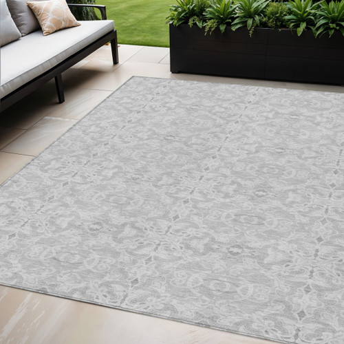 5' X 8' Silver And Gray Medallion Washable Indoor Outdoor Area Rug
