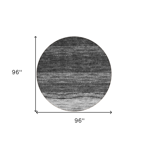 8' Gray Silver And Ivory Round Ombre Washable Indoor Outdoor Area Rug