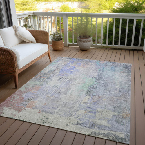 5' X 8' Purple Abstract Washable Indoor Outdoor Area Rug