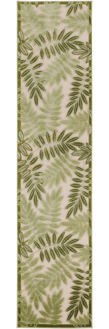 6' Ivory And Green Palm Leaf Indoor Outdoor Runner Rug