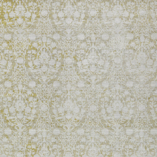 5' X 8' Gold Damask Washable Indoor Outdoor Area Rug