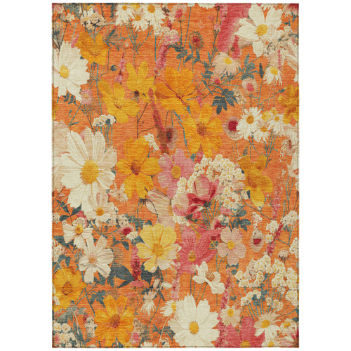 3' X 5' Orange Peach And Salmon Floral Washable Indoor Outdoor Area Rug