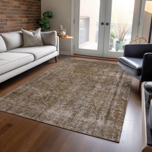 3' X 5' Brown And Beige Medallion Washable Indoor Outdoor Area Rug