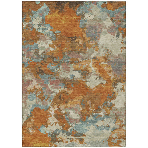 5' X 8' Copper And Orange Abstract Washable Indoor Outdoor Area Rug
