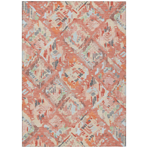5' X 8' Coral And Orange Geometric Washable Indoor Outdoor Area Rug