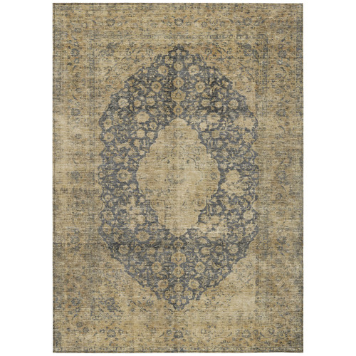 3' X 5' Charcoal And Beige Medallion Washable Indoor Outdoor Area Rug