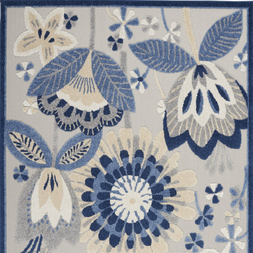 5' X 8' Blue And Gray Floral Indoor Outdoor Area Rug