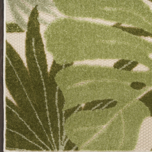 8' Ivory And Green Palm Leaf Indoor Outdoor Runner Rug