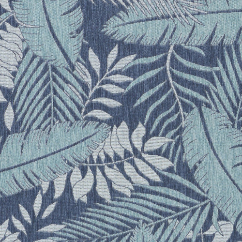 6' X 9' Navy Blue And Ivory Palm Leaf Indoor Outdoor Area Rug