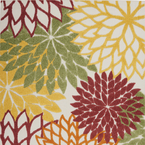6' X 9' Red Yellow Green Orange And Ivory Floral Indoor Outdoor Area Rug