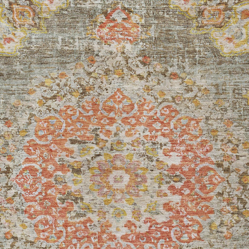 3' X 5' Brown Floral Medallion Washable Indoor Outdoor Area Rug
