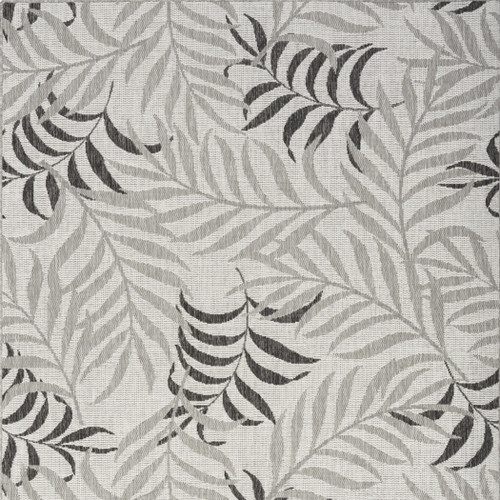 6' X 9' Gray Black And Ivory Palm Leaf Indoor Outdoor Area Rug