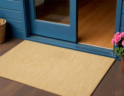 3' X 5' Yellow And Ivory Indoor Outdoor Area Rug