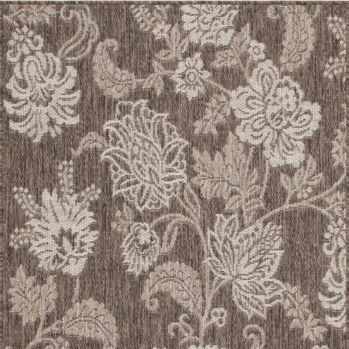 3' X 5' Brown And Ivory Floral Indoor Outdoor Area Rug
