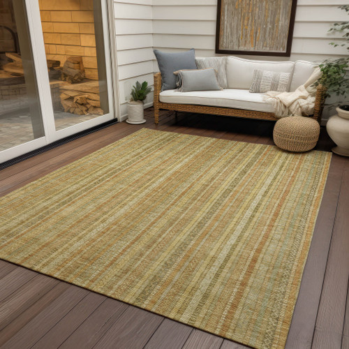 3' X 5' Wheat Gold And Beige Striped Washable Indoor Outdoor Area Rug
