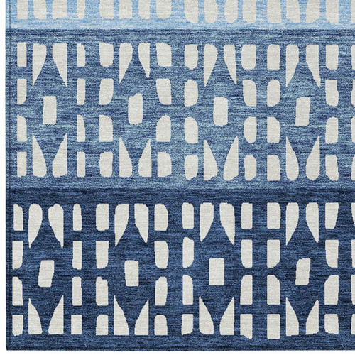 3' X 5' Blue Sky Blue And Ivory Geometric Washable Indoor Outdoor Area Rug
