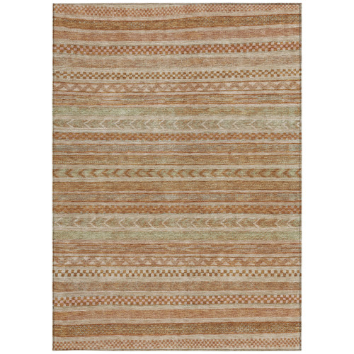 5' X 8' Terra Cotta And Rust Striped Washable Indoor Outdoor Area Rug