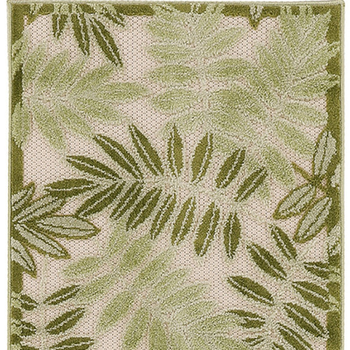 8' Ivory And Green Palm Leaf Indoor Outdoor Runner Rug