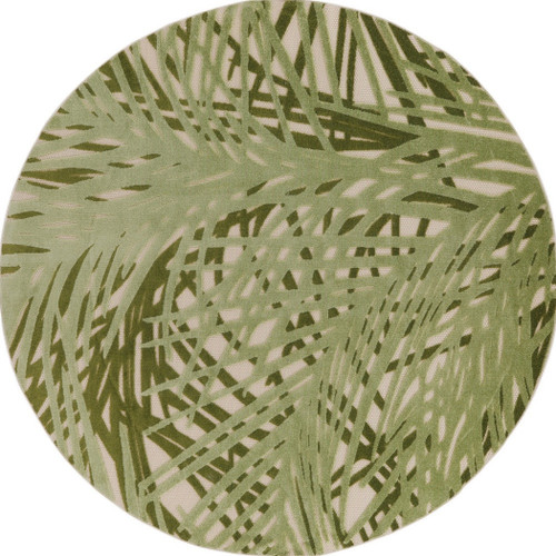8' Ivory And Green Round Palm Leaf Indoor Outdoor Area Rug
