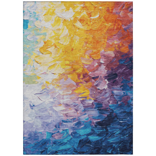 3' X 5' Gold Yellow And Teal Blue Abstract Washable Indoor Outdoor Area Rug