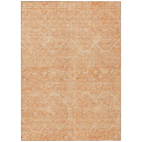 5' X 8' Salmon Floral Washable Indoor Outdoor Area Rug