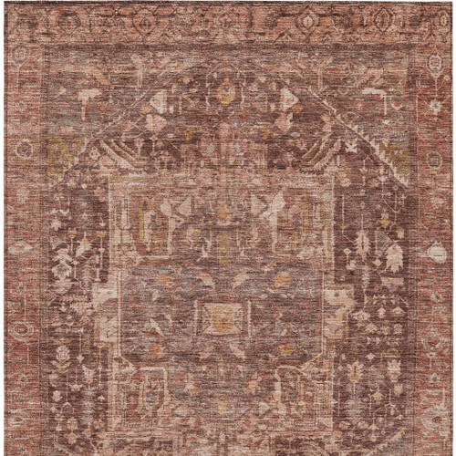 5' X 8' Burgundy Medallion Washable Indoor Outdoor Area Rug