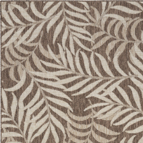 5' X 7' Brown And Ivory Palm Leaf Indoor Outdoor Area Rug