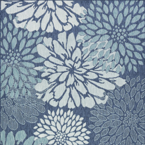 5' X 7' Navy Blue Floral Indoor Outdoor Area Rug