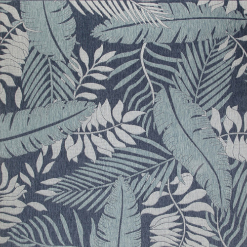 9' X 12' Navy Blue And Ivory Palm Leaf Indoor Outdoor Area Rug