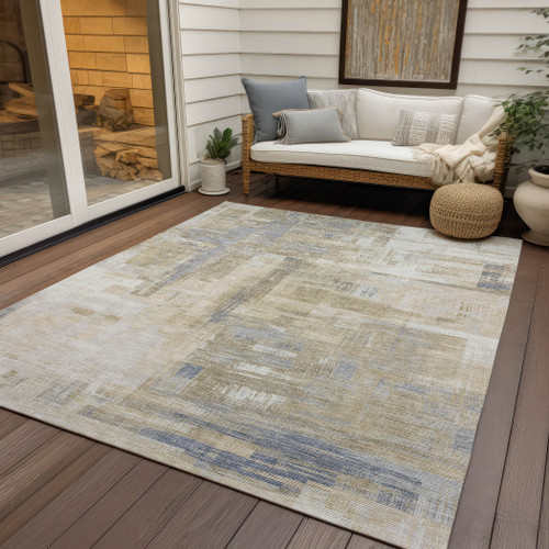 3' X 5' Ivory And Beige Abstract Washable Indoor Outdoor Area Rug