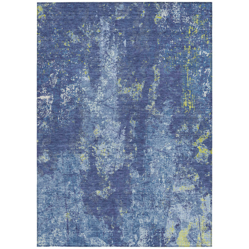 5' X 8' Navy Blue And Denim Blue Abstract Washable Indoor Outdoor Area Rug