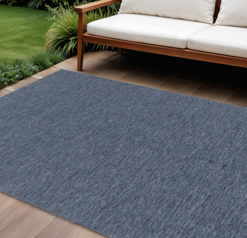 8' X 10' Navy Blue And Ivory Geometric Indoor Outdoor Area Rug