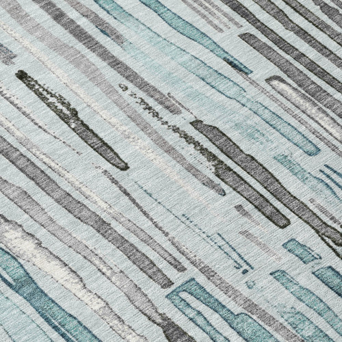 8' Teal Blue And Gray Round Striped Washable Indoor Outdoor Area Rug
