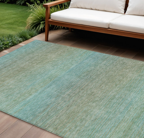 8' X 10' Teal Blue Striped Washable Indoor Outdoor Area Rug