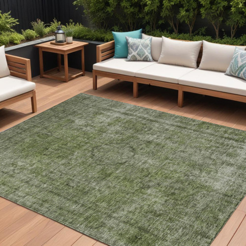 9' X 12' Green And Silver Medallion Washable Indoor Outdoor Area Rug