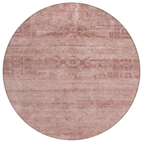 8' Blush And Mauve Round Medallion Washable Indoor Outdoor Area Rug