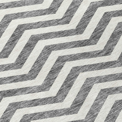 3' X 5' Gray And Ivory Chevron Washable Indoor Outdoor Area Rug