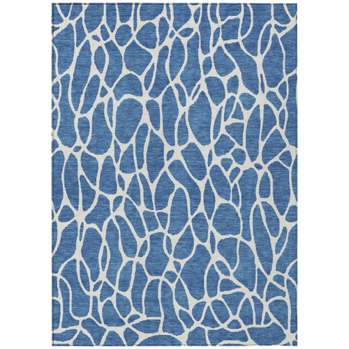 3' X 5' Blue And Ivory Geometric Washable Indoor Outdoor Area Rug