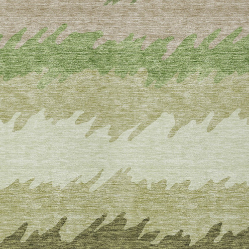 3' X 5' Green And Beige Striped Washable Indoor Outdoor Area Rug