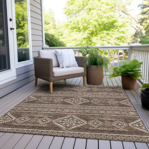 3' X 5' Brown And Ivory Southwestern Washable Indoor Outdoor Area Rug