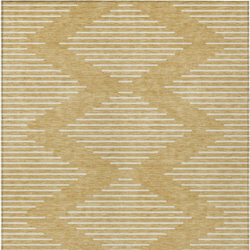 5' X 8' Gold And Ivory Geometric Washable Indoor Outdoor Area Rug