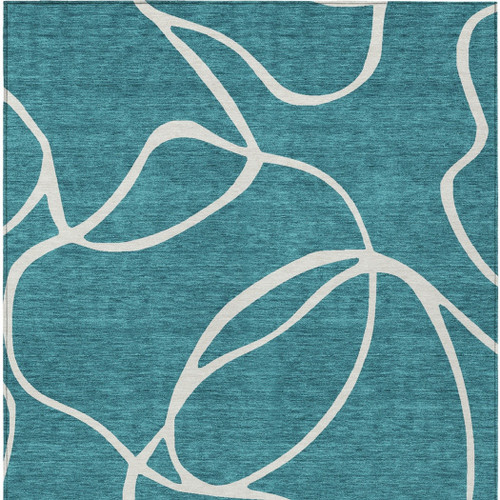 5' X 8' Teal Blue And Ivory Abstract Washable Indoor Outdoor Area Rug