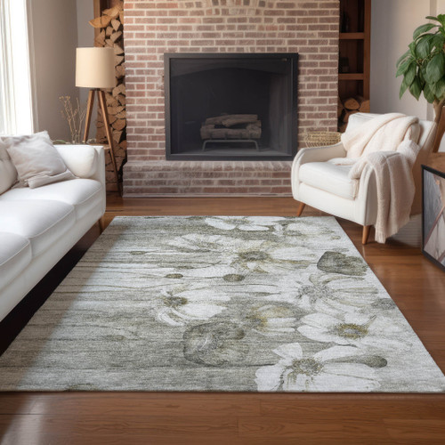 3' X 5' Taupe Ivory And Tan Floral Washable Indoor Outdoor Area Rug