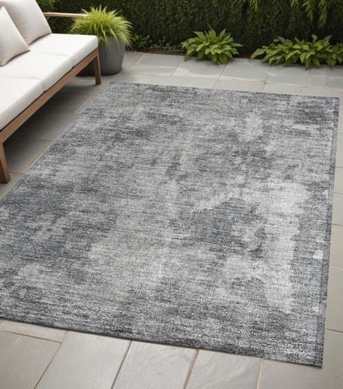 5' X 8' Gray Abstract Washable Non Skid Indoor Outdoor Area Rug