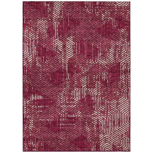 3' X 5' Burgundy And Ivory Geometric Washable Indoor Outdoor Area Rug