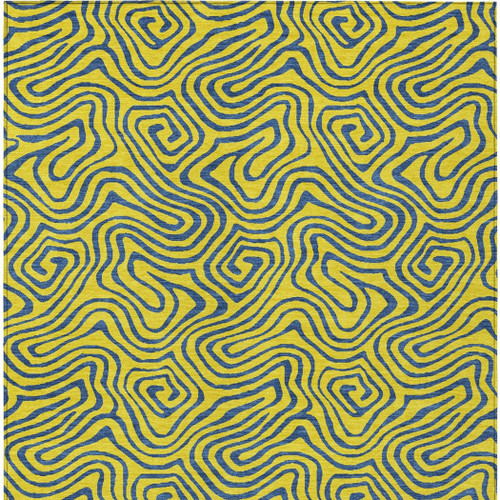 3' X 5' Yellow And Blue Abstract Washable Indoor Outdoor Area Rug
