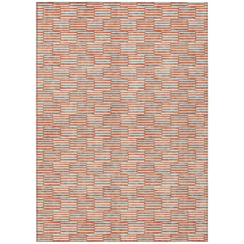 3' X 5' Salmon And Ivory Geometric Washable Indoor Outdoor Area Rug