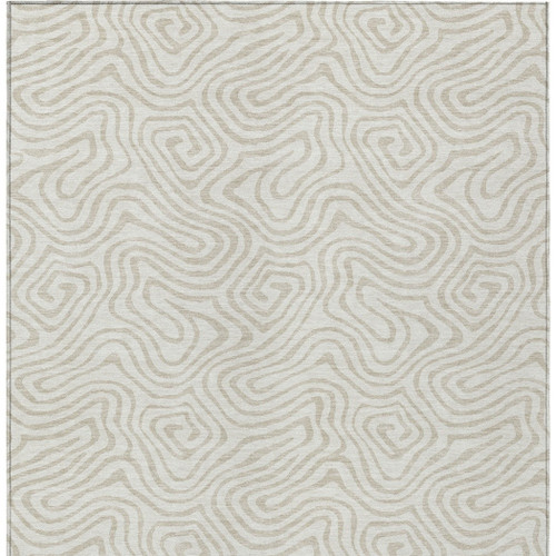 5' X 8' Ivory And Beige Abstract Washable Indoor Outdoor Area Rug