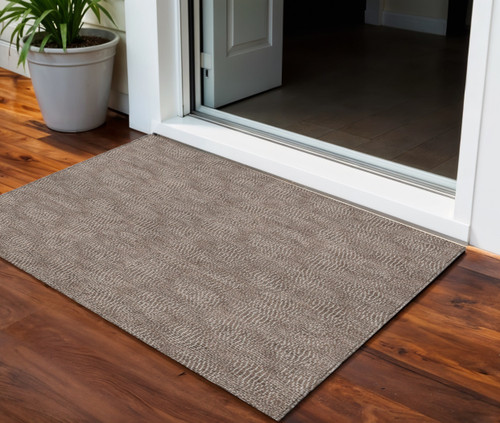 3' X 5' Brown And Ivory Geometric Washable Indoor Outdoor Area Rug