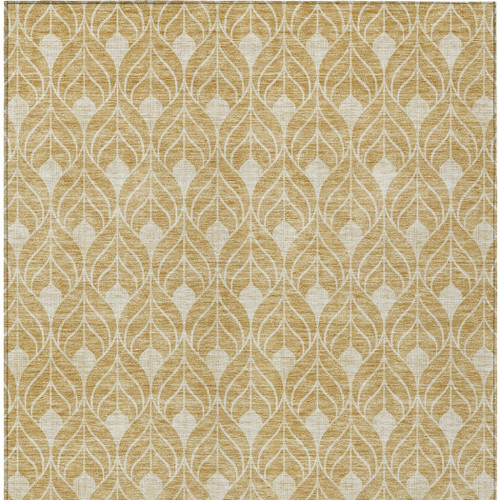 3' X 5' Gold And Ivory Geometric Washable Indoor Outdoor Area Rug